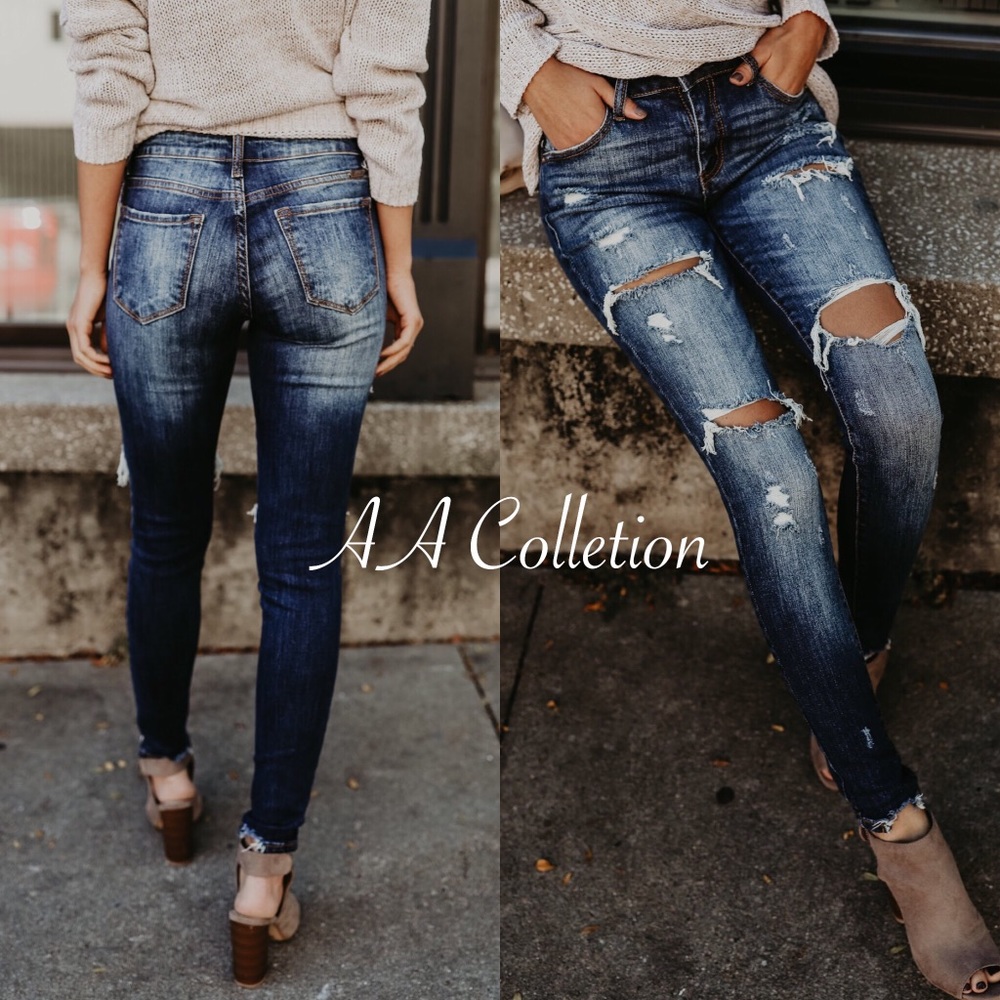 Distressed Jeans Denim Skinny Ripped Skinnies - Picture 3 of 4